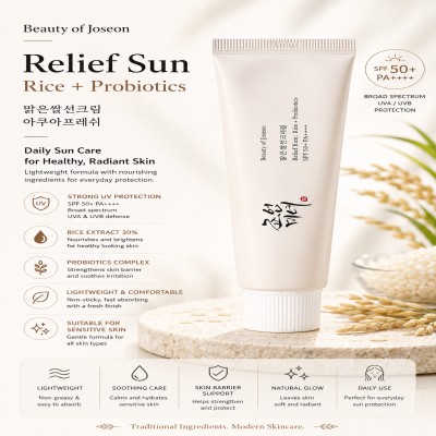 Beauty of Joseon Rice and Probiotics Sunscreen SPF 50+ and PA++++.